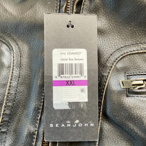 NWT GIII SEAN JOHN Mens XXL Brown Faux Leather Removable Hooded Bib Lined Jacket - Picture 9 of 14